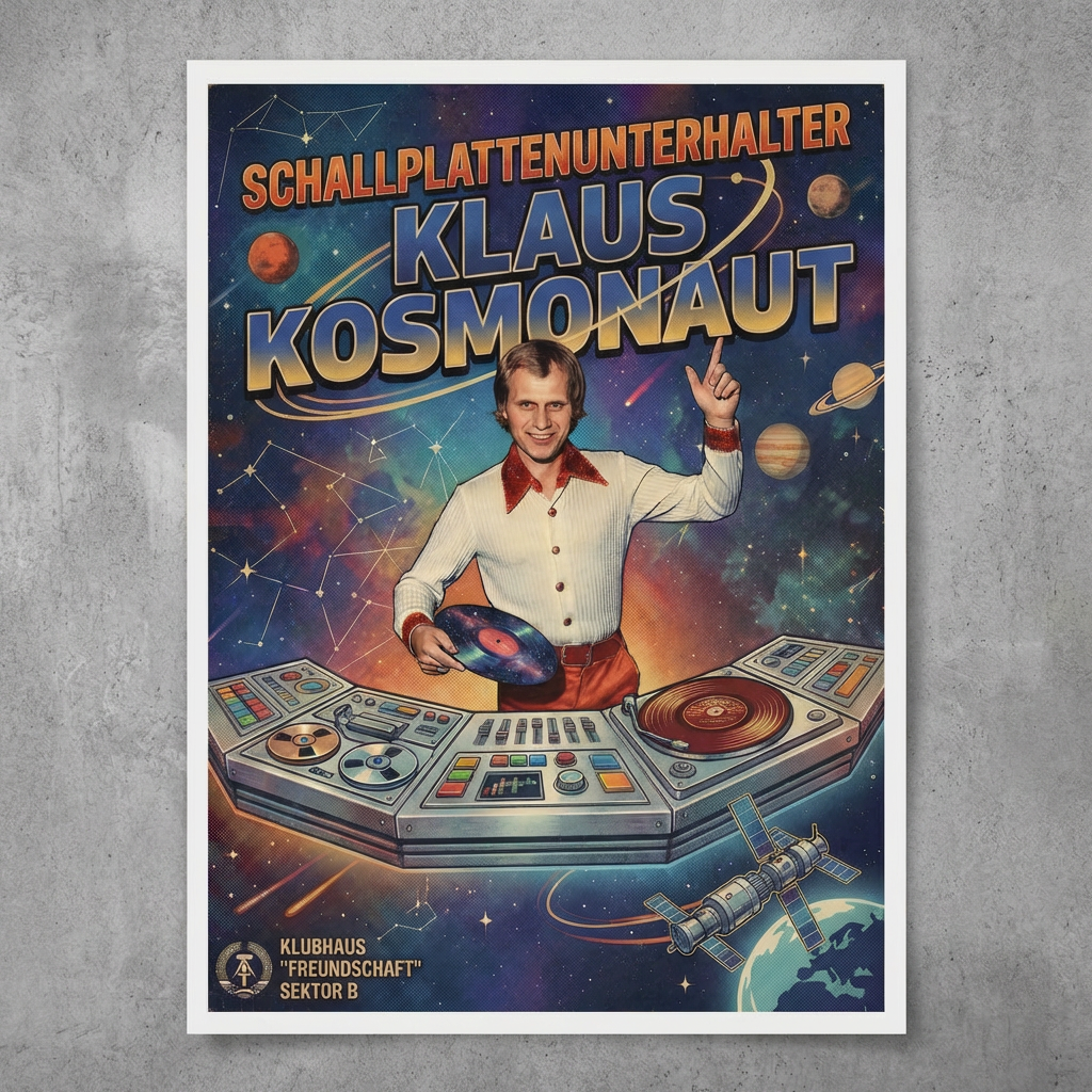 Schallplattenunterhalter Klaus Kosmonaut NEU. Din A3 Plakat